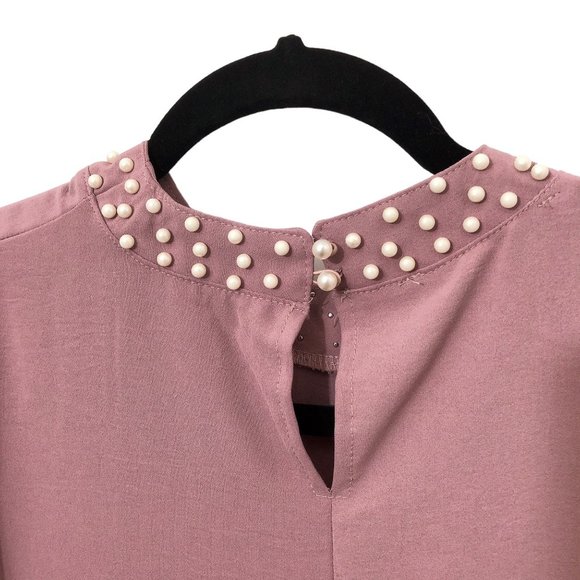 Refka Pearl Beaded Stand Collar Deep Pink Dress Size 4 - Picture 5 of 8